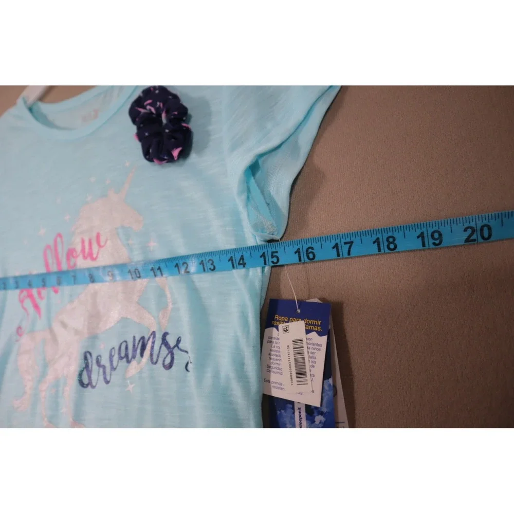 Max & Olivia Girls T-shirt and Shorts with Scrunchie 3 Pc Pajama‎ Set - Size L
